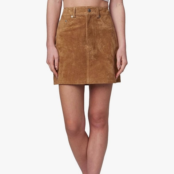 NEW BLANKNYC Pecan Brown 100% Genuine Leather Suede Mini Skirt 25 Boho NWT - Picture 5 of 15